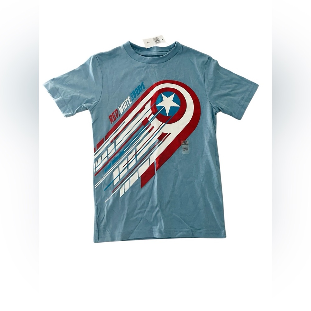 NEW Disney Parks Marvel Red White Blue Captain America Graphic Tee Boys